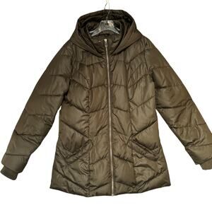 New York Company Insulated Hooded Zip-Up Thigh Length Jacket Army Green Women M